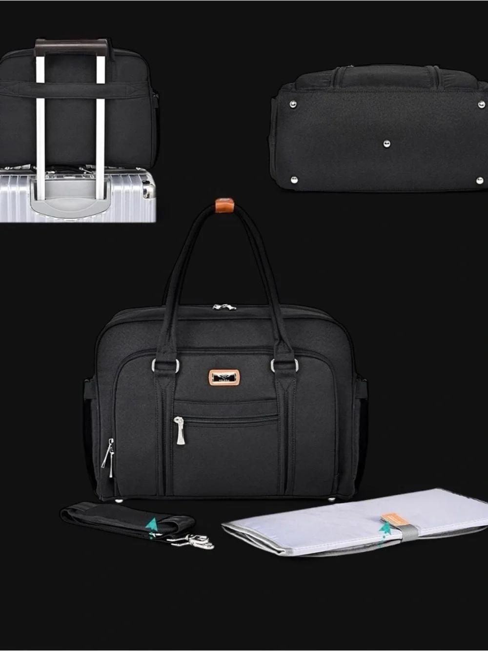 WELAVILA Large Convertible Diaper Bag Tote in Black
